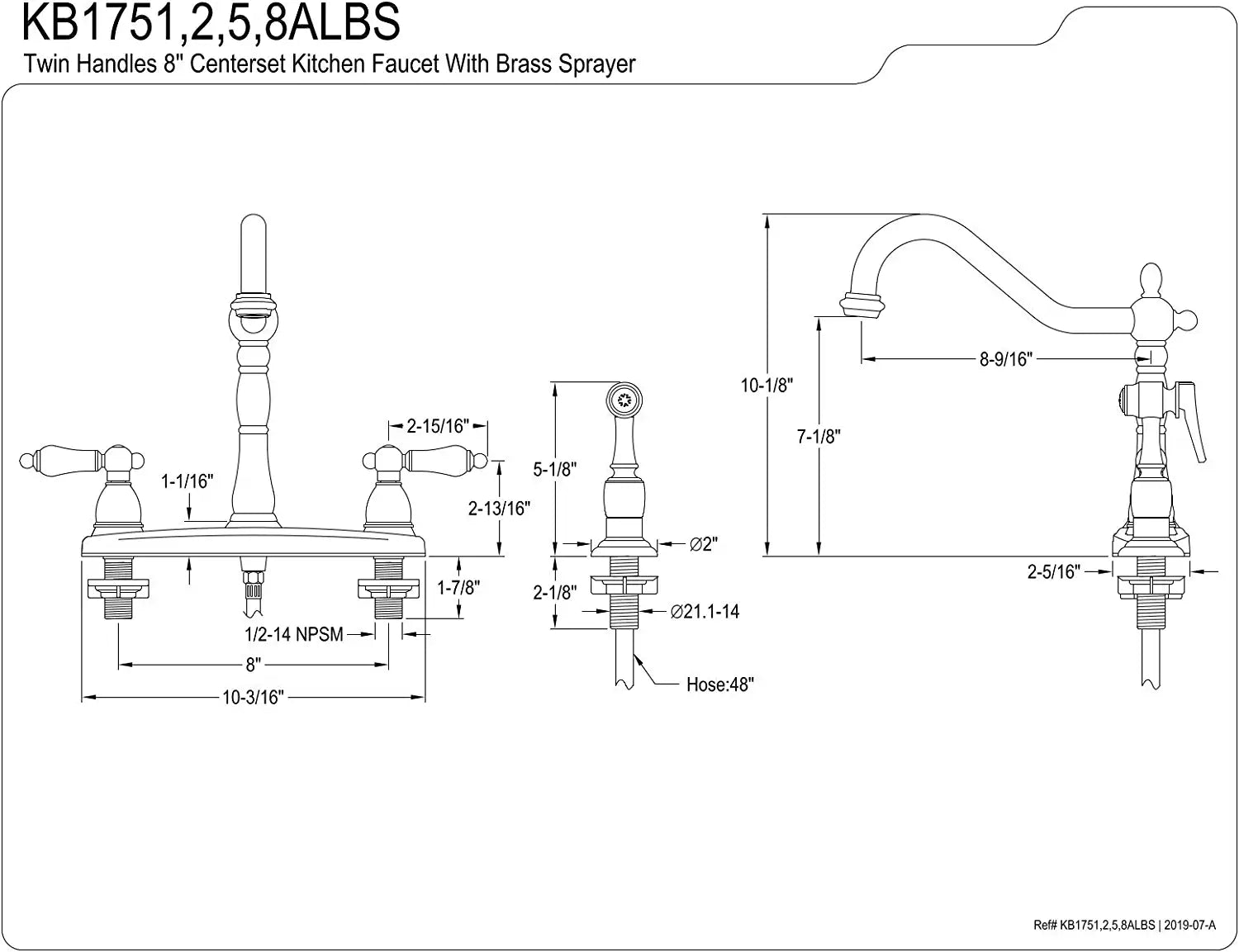 Kingston Brass KB1755ALBS Heritage 8-Inch Centerset Kitchen Faucet, Oil Rubbed Bronze