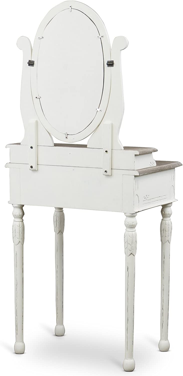 Baxton Studio Anjou Traditional French Accent Dressing Table with Mirror, White