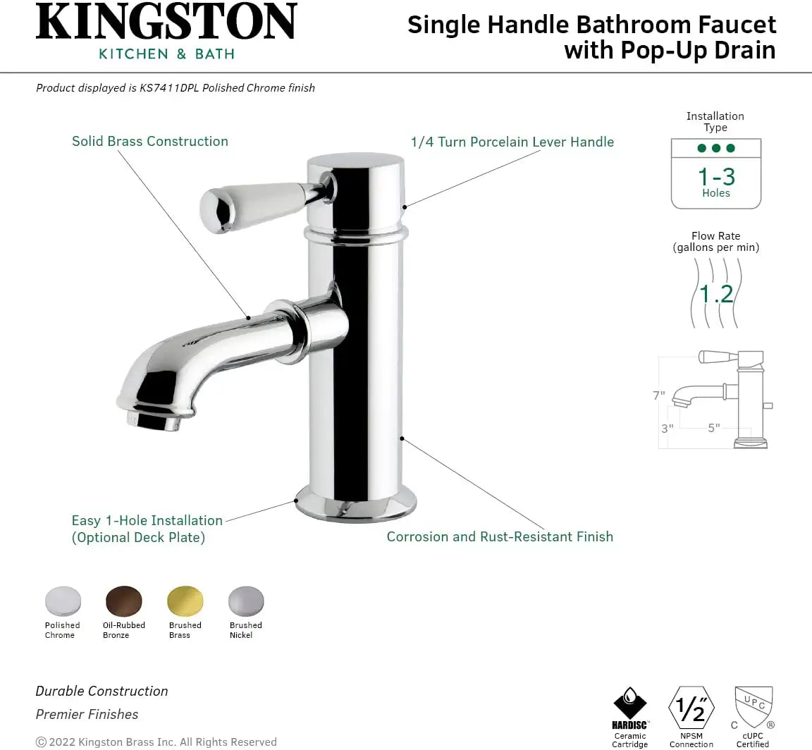 Kingston Brass KS7417DPL Paris Bathroom Faucet, Brushed Brass