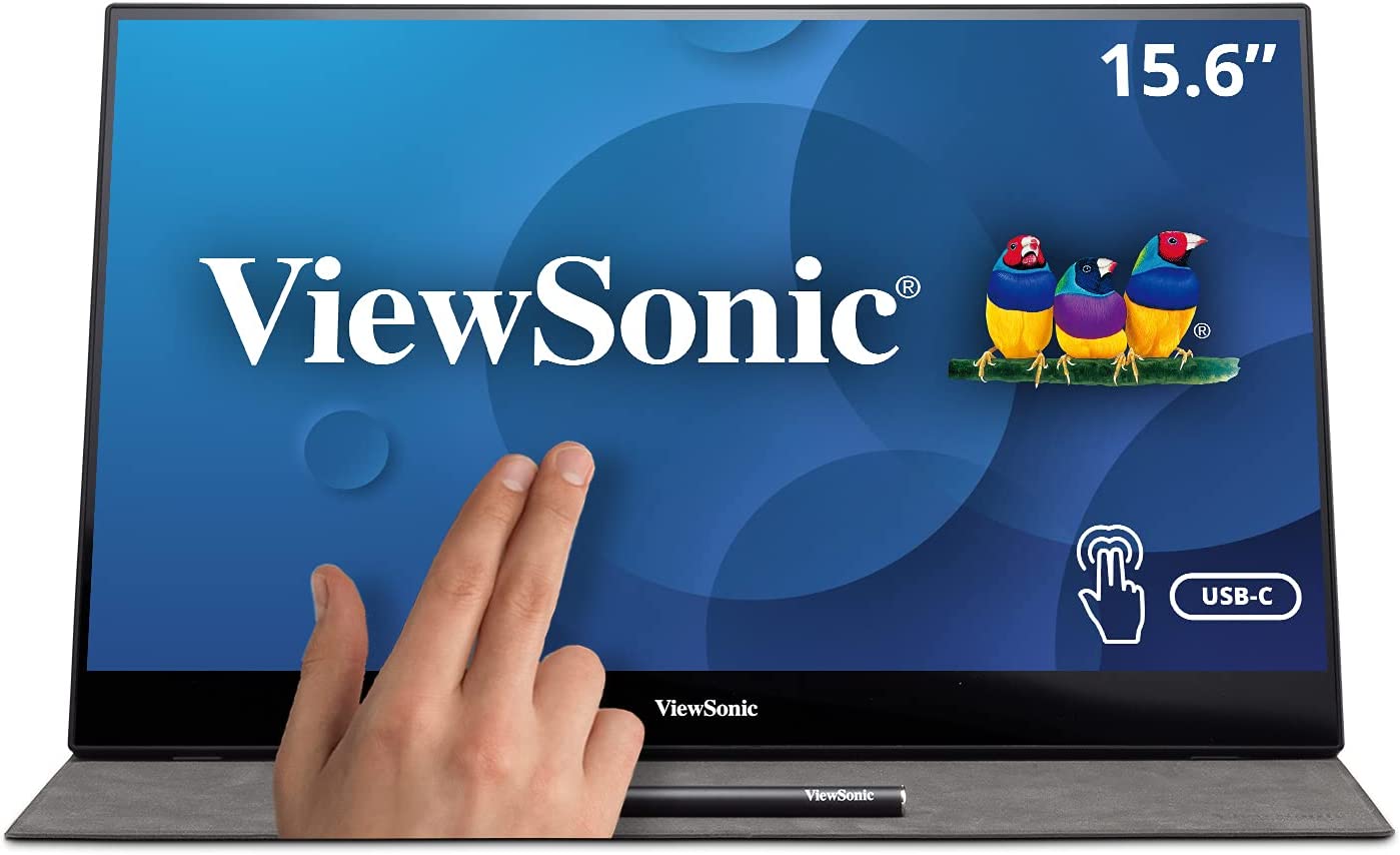 ViewSonic 15.6 Inch 1080p Portable Monitor with IPS Touchscreen, 2 Way Powered 60W USB C, Eye Care, Dual Speakers, Built in Stand with Cover (TD1655)