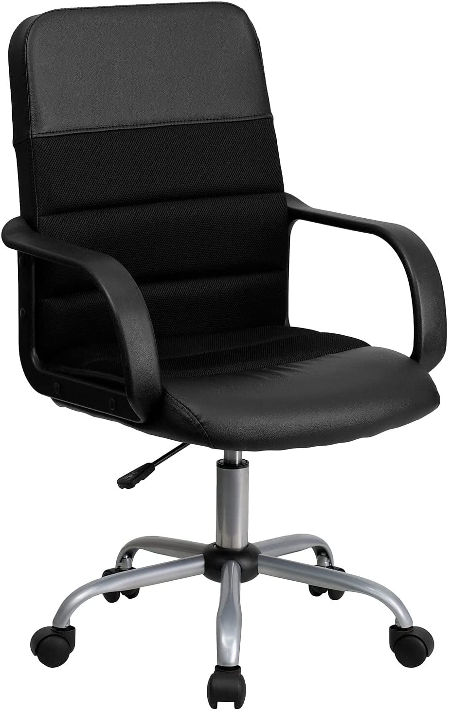 Flash Furniture Mid-Back Black LeatherSoft and Mesh Swivel Task Office Chair with Arms