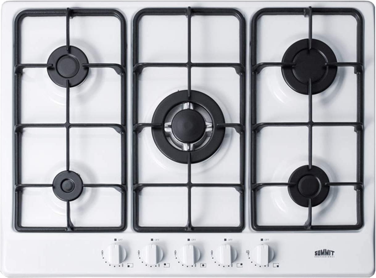 Summit GC5271W 27&#34;&#34; Gas Cooktop with 5 Sealed Burners Wok Ring Continuous Cast Iron Grates in White