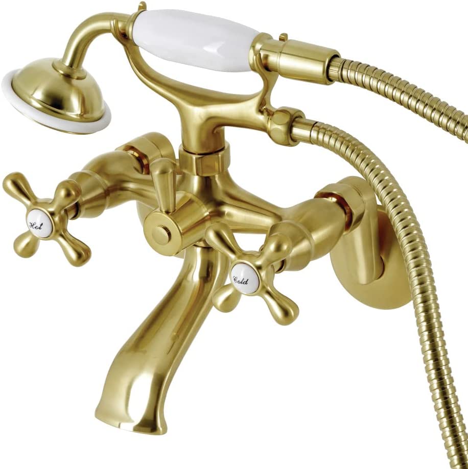 Kingston Brass KS266SB Vintage 6&#34; Adjustable Wall Mount Clawfoot Tub Faucet, Brushed Brass