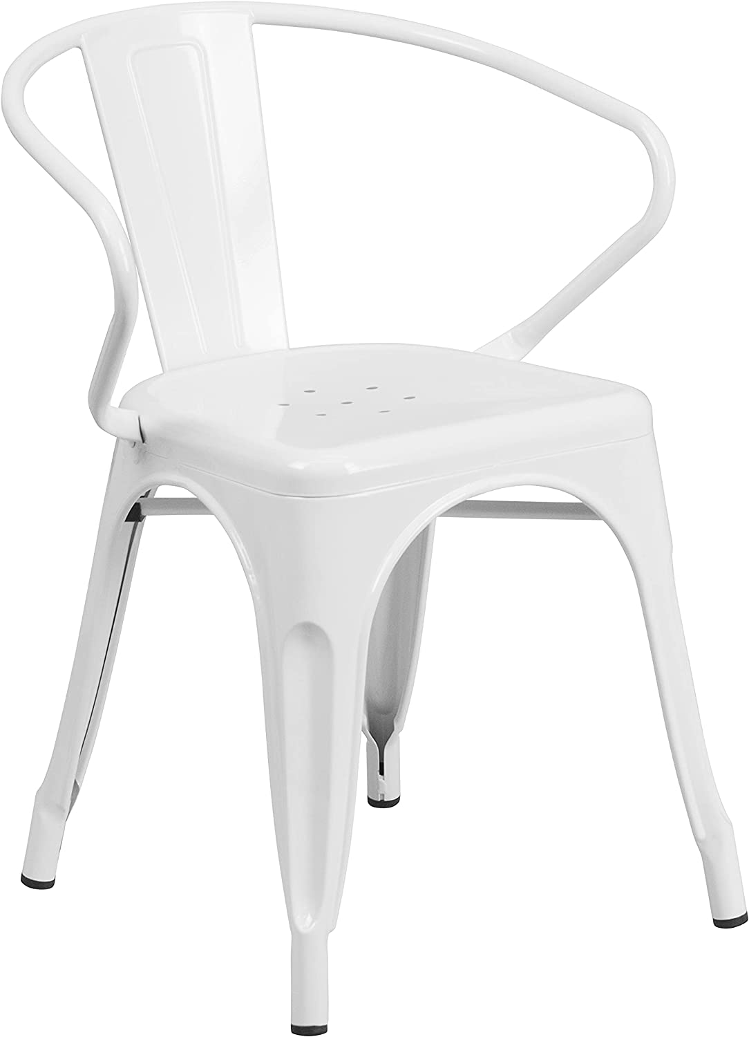 Flash Furniture Commercial Grade 31.5&#34; x 63&#34; Rectangular White Metal Indoor-Outdoor Table Set with 4 Arm Chairs