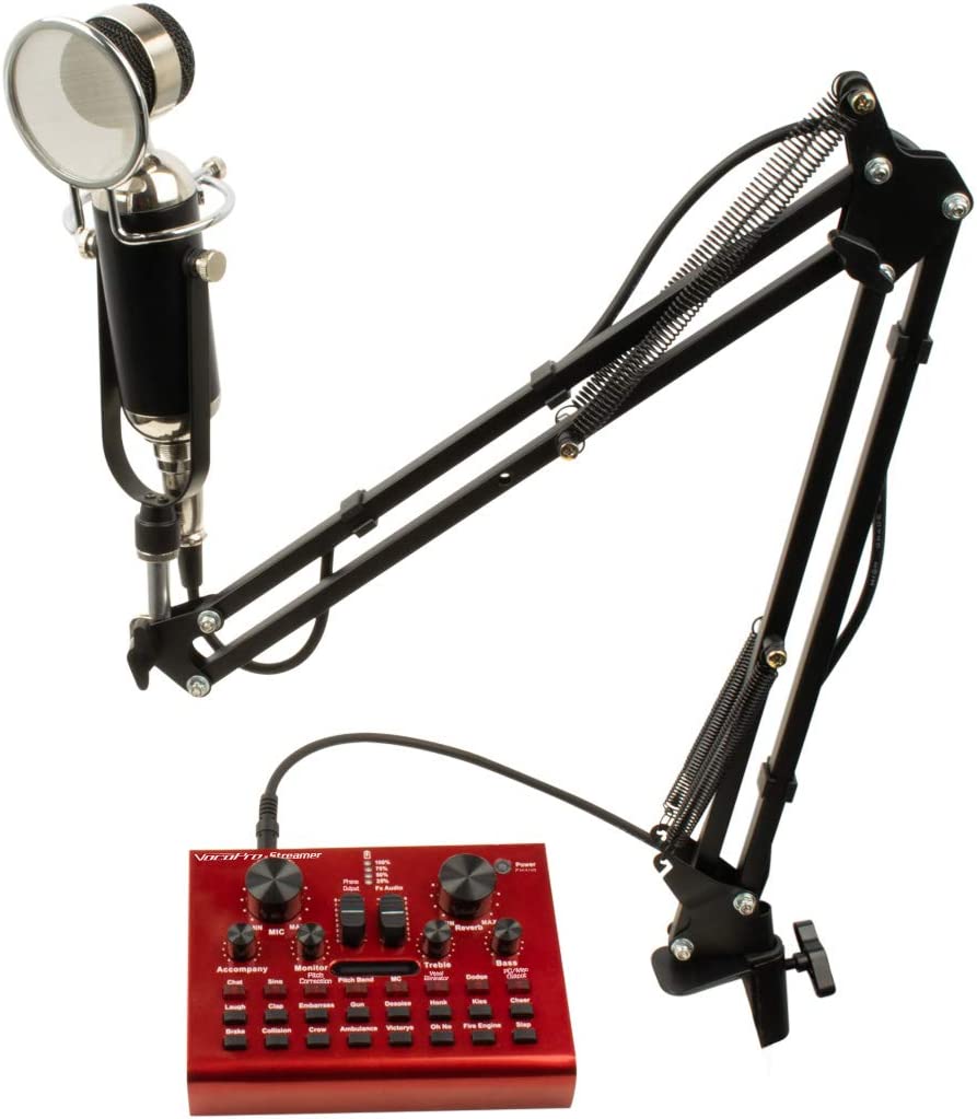Streamer-Studio - USB audio interface, studio condenser microphone, and tabletop boom stand package for content creators