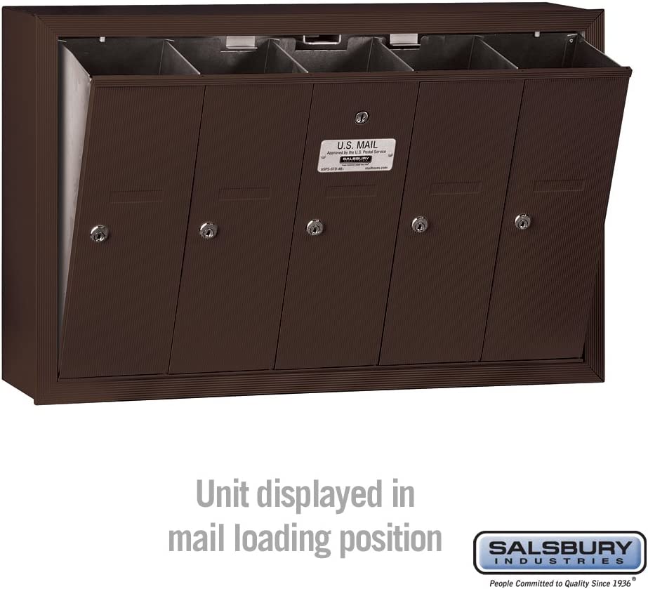 Salsbury Industries 3505ZSU Surface Mounted Vertical Mailbox with USPS Access and 5 Doors, Bronze