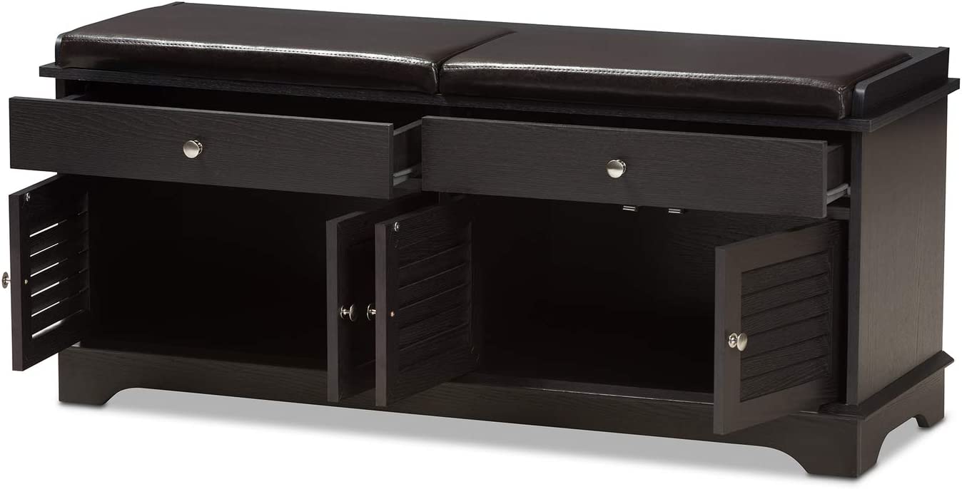 Baxton Studio Leo Modern and Contemporary Dark Brown Wood 2-Drawer Shoe Storage Bench Brown//Dark Wood/Contemporary/Particle Board/MDF