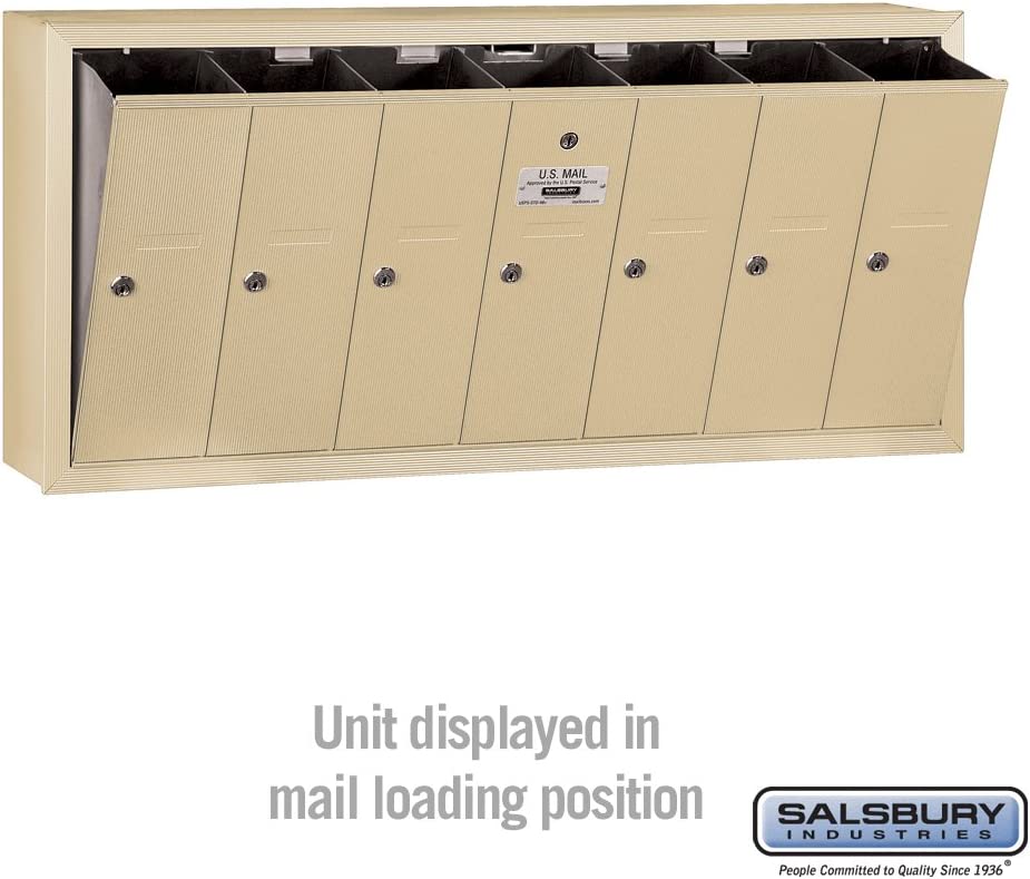 Salsbury Industries 3507SSU Surface Mounted Vertical Mailbox for use with USPS Lock, 7 Doors, Sandstone