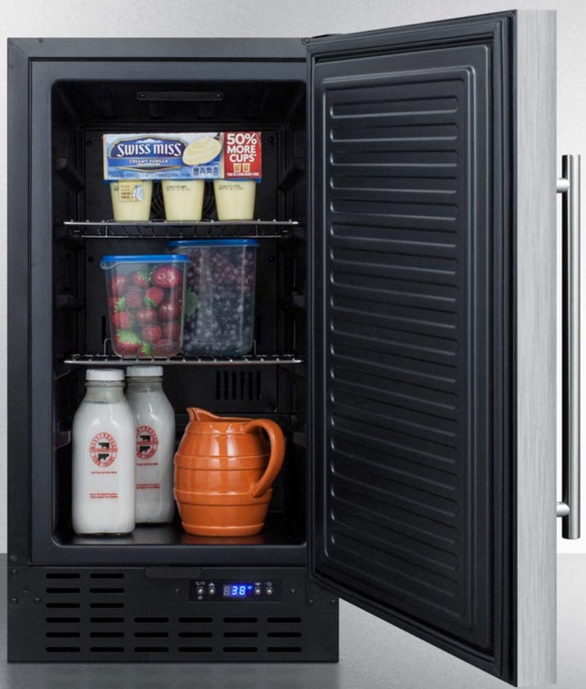 Summit Appliance FF1843BCSS 18&#34; Wide Built-in Undercounter All-refrigerator with Stainless Steel Exterior, Digital Thermostat, Automatic Defrost, Adjustable Chrome Shelves, LED Light and Front Lock