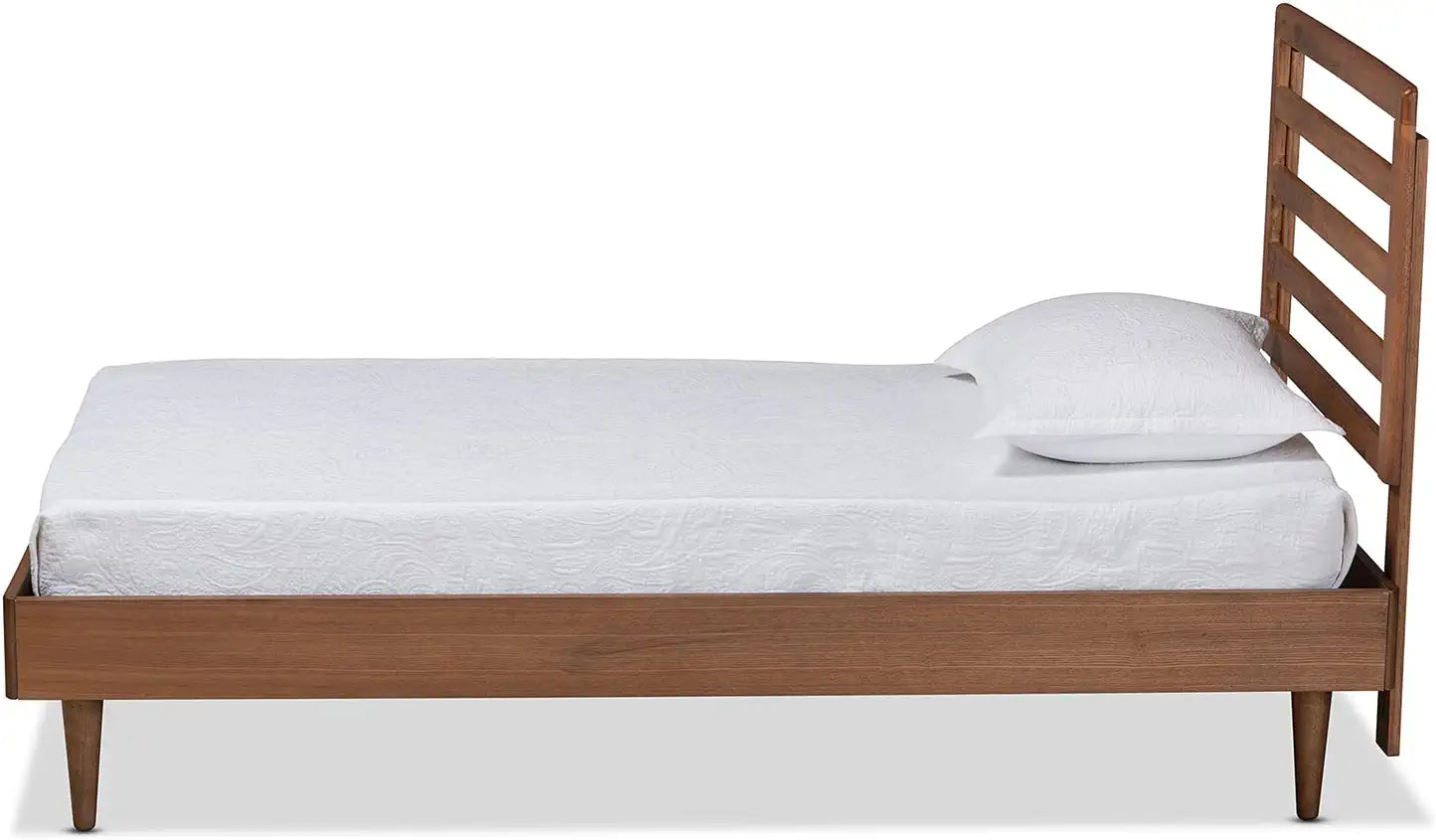 Baxton Studio Ryo Mid-Century Modern Transitional Walnut Brown Finished Wood Twin Size Platform Bed