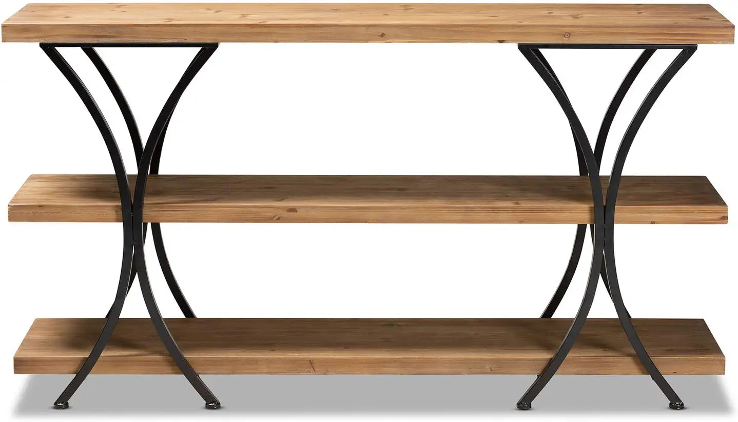 Baxton Studio Terrell Modern Rustic and Industrial Natural Brown Finished Wood and Black Finished Metal Console Table