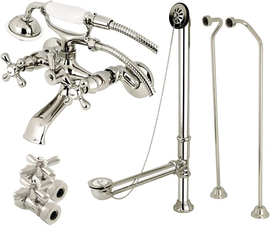 Kingston Brass CCK265PND Vintage Clawfoot Tub Faucet Package, Polished Nickel