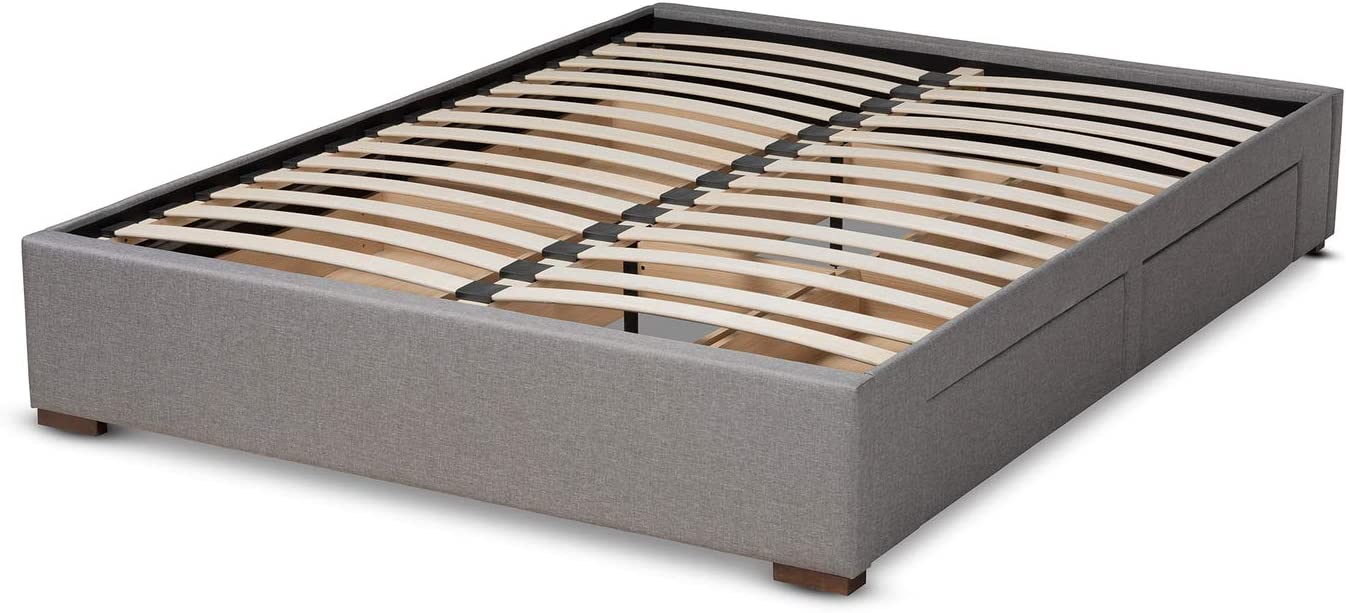 Baxton Studio Leni Modern and Contemporary Light Grey Fabric Upholstered 4-Drawer Queen Size Platform Storage Bed Frame