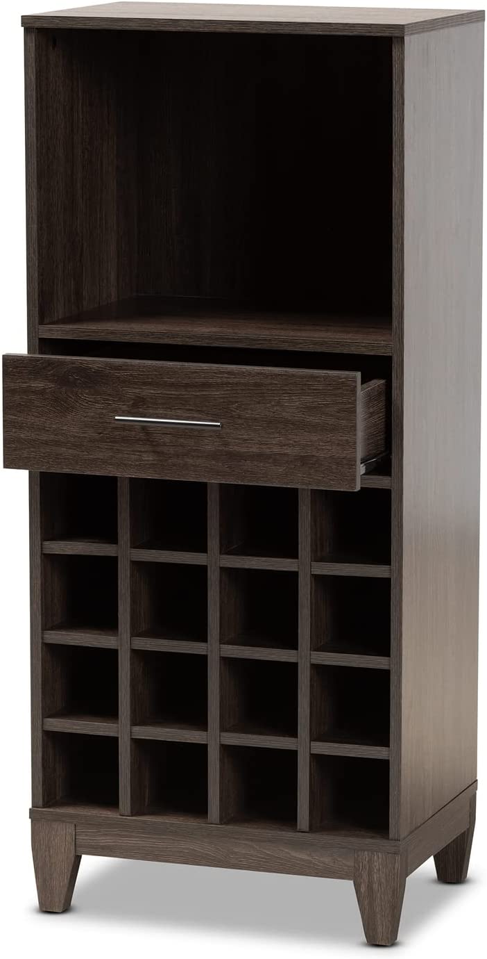 Baxton Studio Trenton Modern and Contemporary Dark Brown Finished Wood 1-Drawer Wine Storage Cabinet