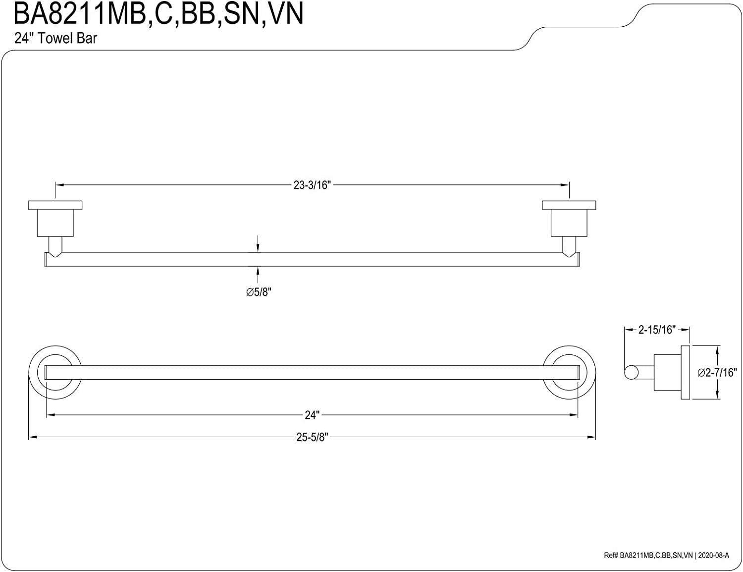 Kingston Brass BA8211MB Concord Towel Bar, Matte Black