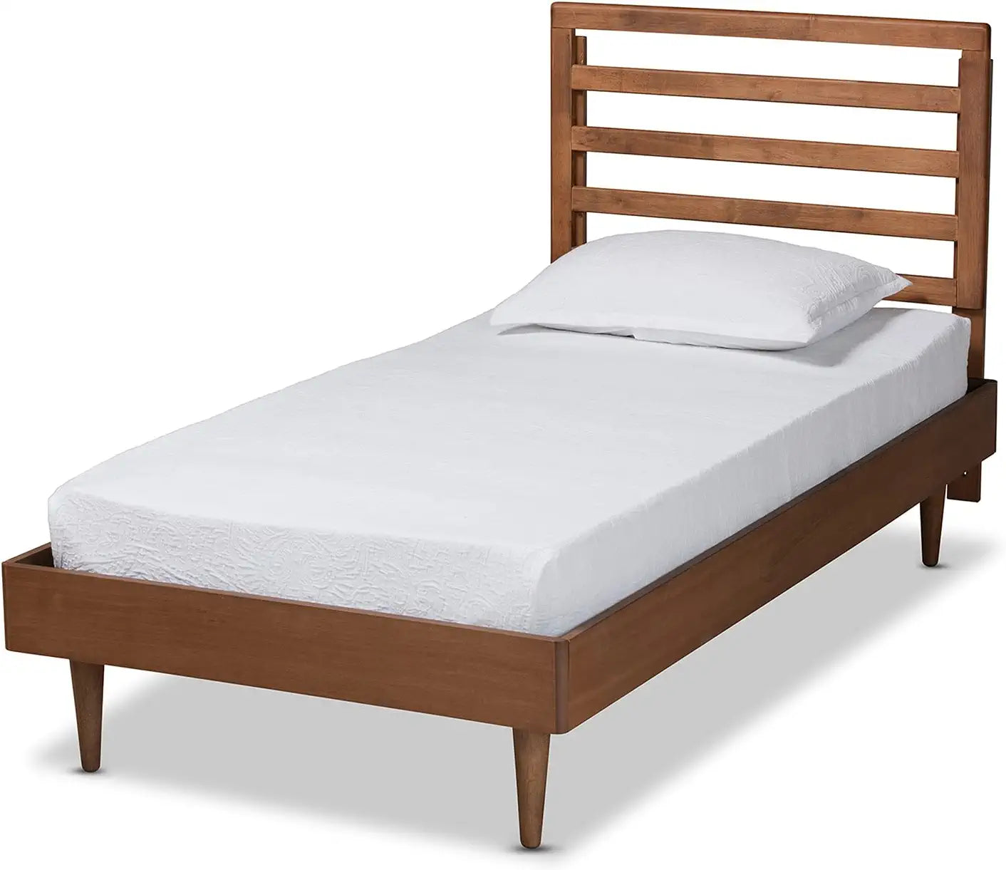 Baxton Studio Ryo Mid-Century Modern Transitional Walnut Brown Finished Wood Twin Size Platform Bed