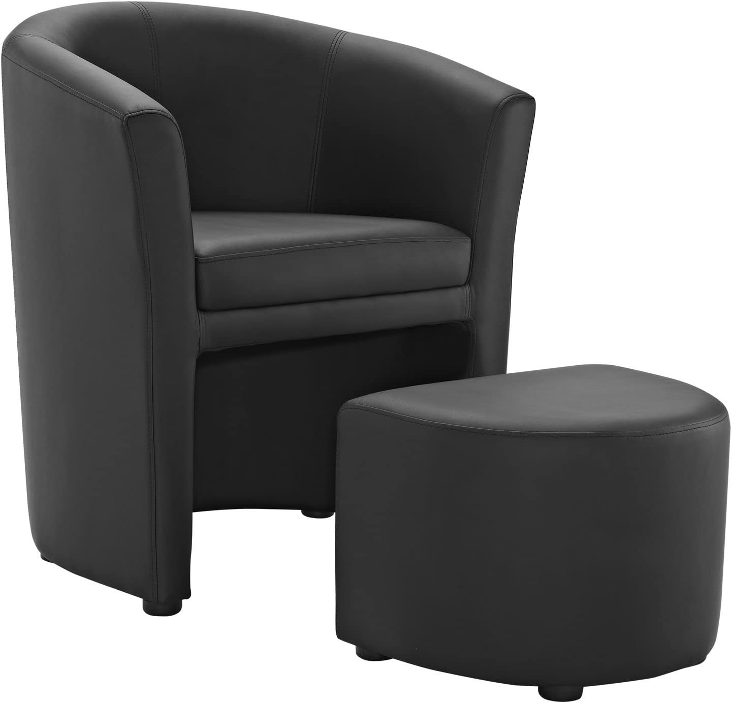 Modway Divulge Faux Leather Armchair and Ottoman Set in Black