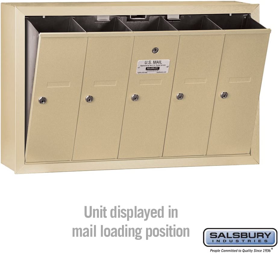 Salsbury Industries 3505SSU Surface Mounted Vertical Mailbox with USPS Access and 5 Doors, Sandstone