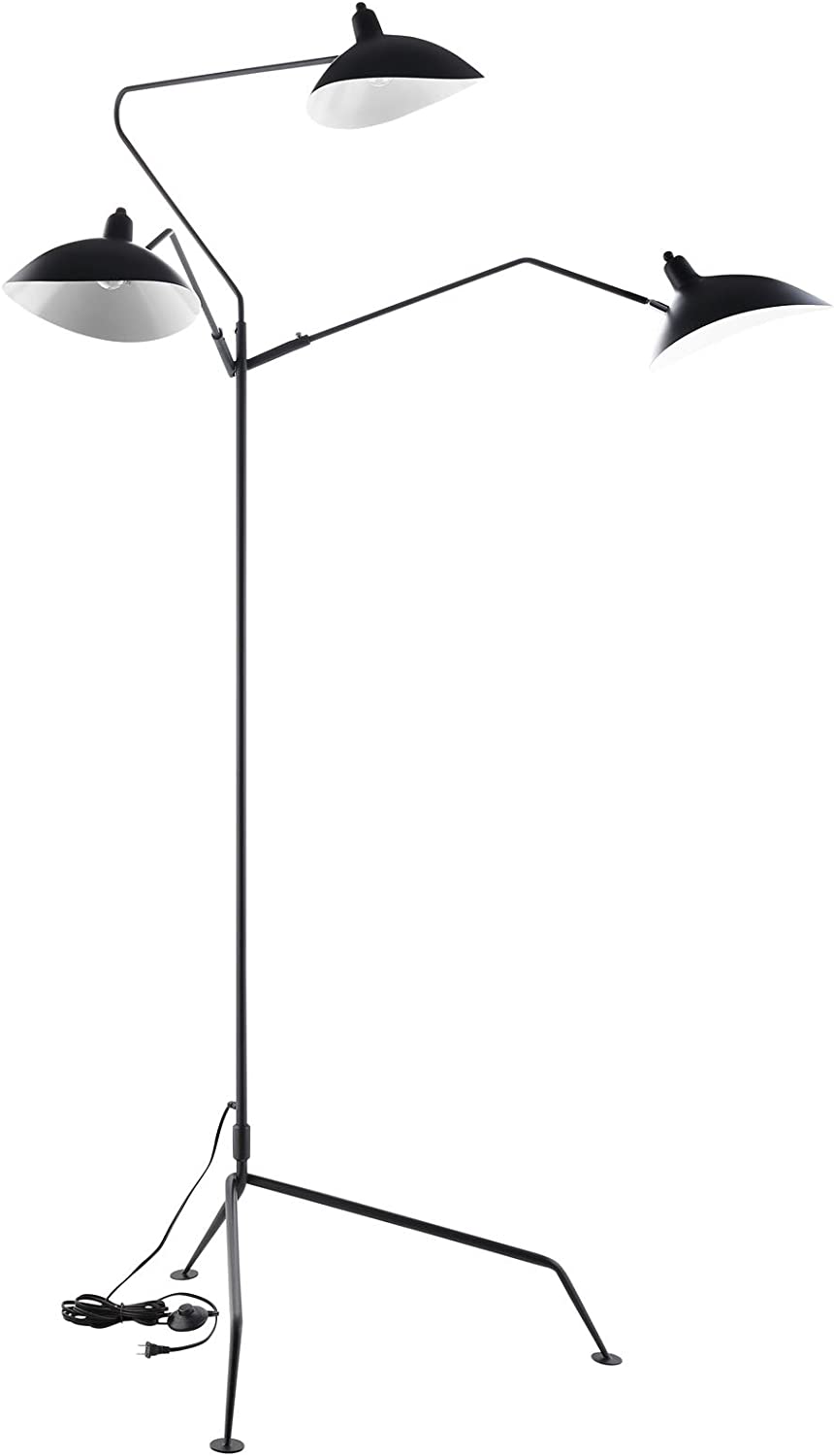 Modway View Contemporary Modern Steel Metal 3-Light Floor Lamp In Black