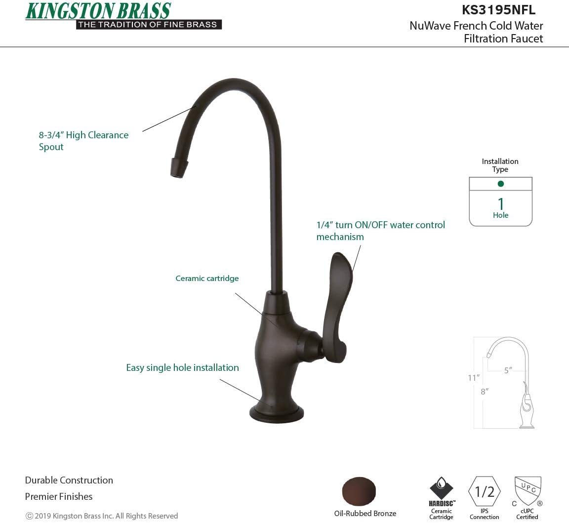 Kingston Brass Gourmetier KS3198NFL Nuwave French Single Handle Water Filtration Faucet, Brushed Nickel