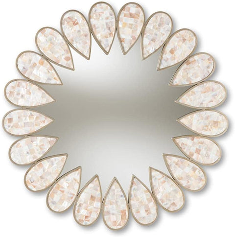 Baxton Studio Savita Modern and Contemporary Antique Silver Finished Round Shell Petal Accent Wall Mirror