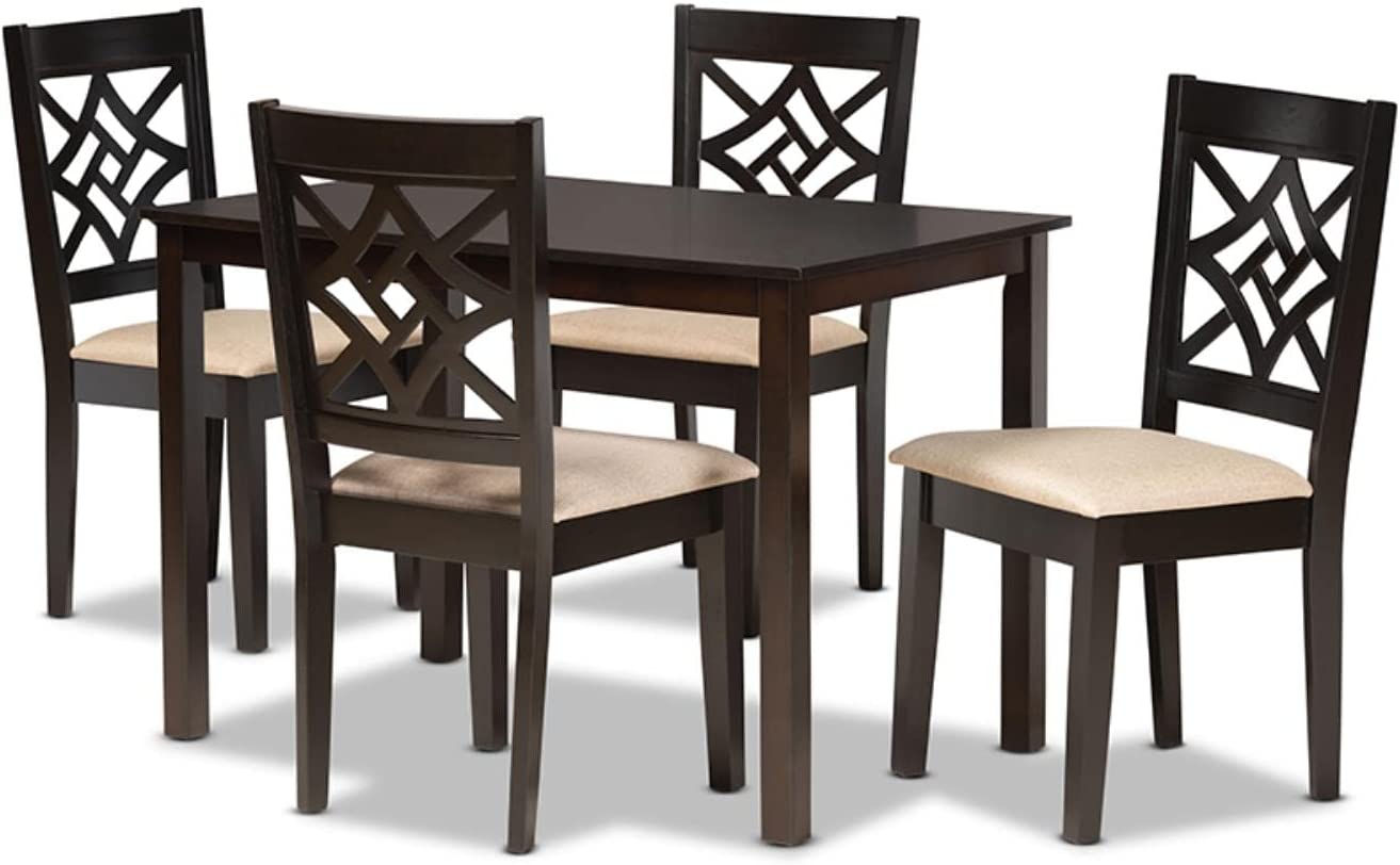 Baxton Studio Nicolette Modern and Contemporary Sand Fabric Upholstered and Dark Brown Finished Wood 5-Piece Dining Set