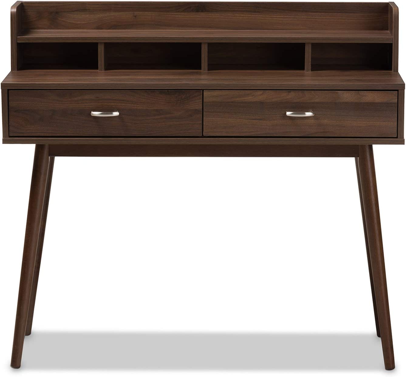 Baxton Studio DISA Mid-Century Modern Walnut Brown Finished 2-Drawer Desk Brown//Medium Wood/Mid-Century/Particle Board/MDF