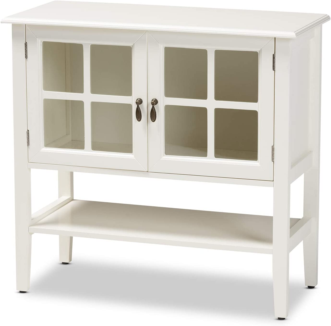 Baxton Studio Chauncey Classic and Traditional White Finished Wood and Glass 2-Door Kitchen Storage Cabinet