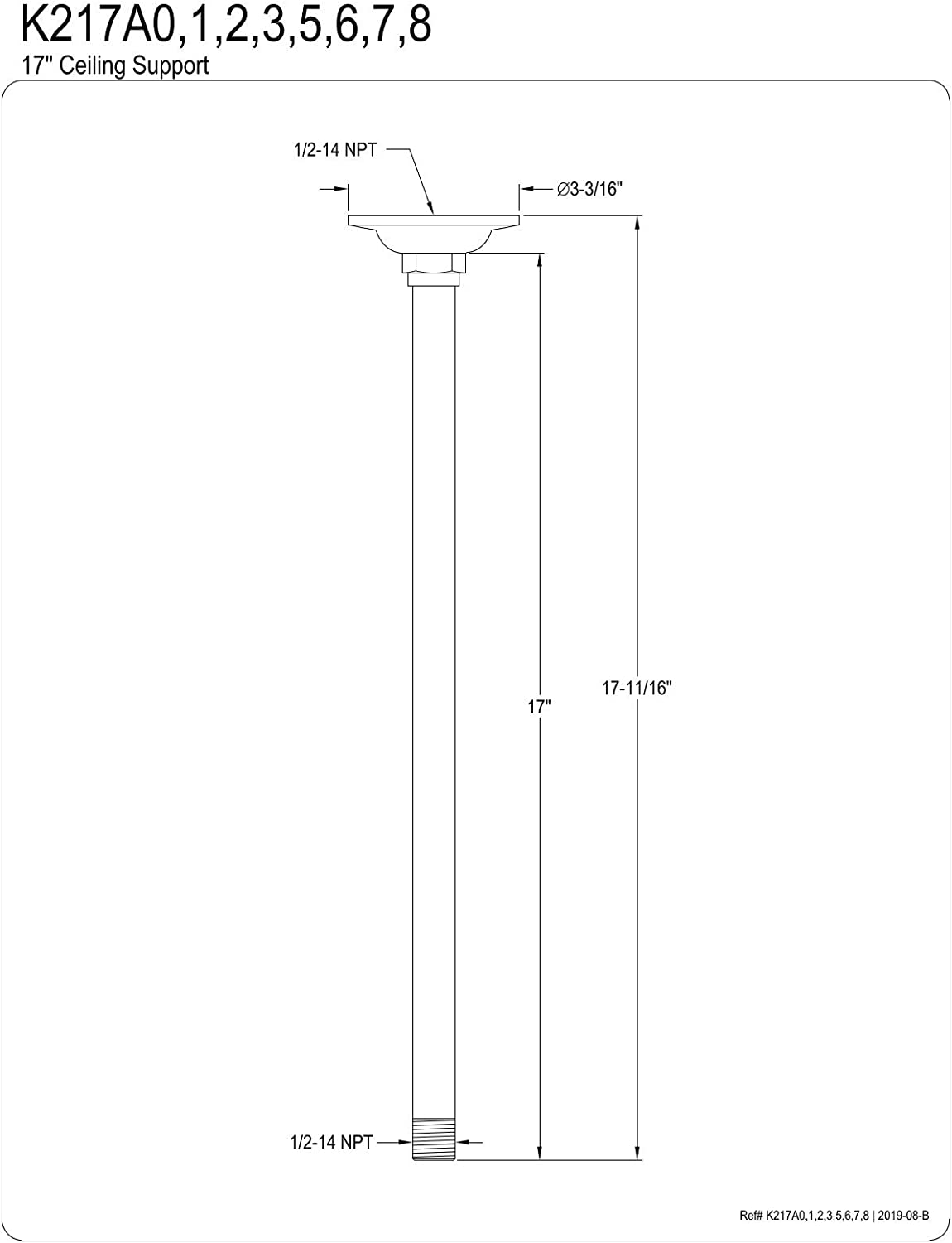 Kingston Brass K217A0 Trimscape Ceiling Support, Matte Black