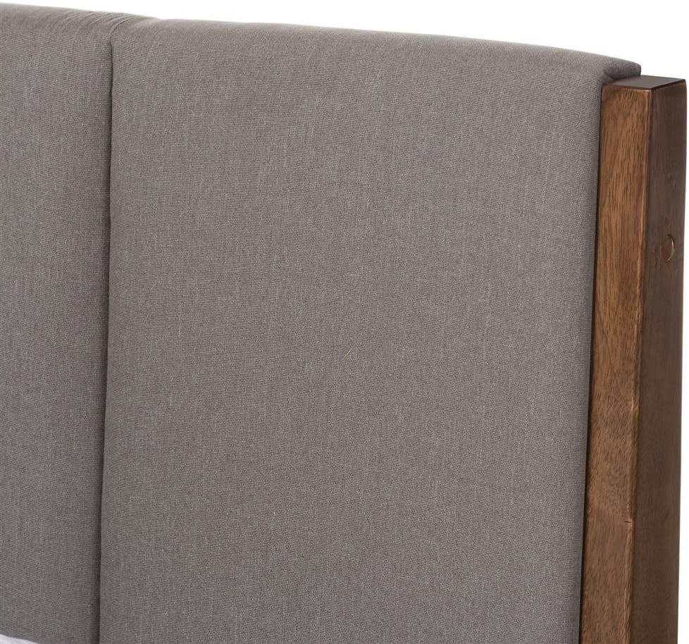 Baxton Studio Ember Mid-Century Light Grey Fabric and Medium Brown Finish Wood Queen Size Platform Bed