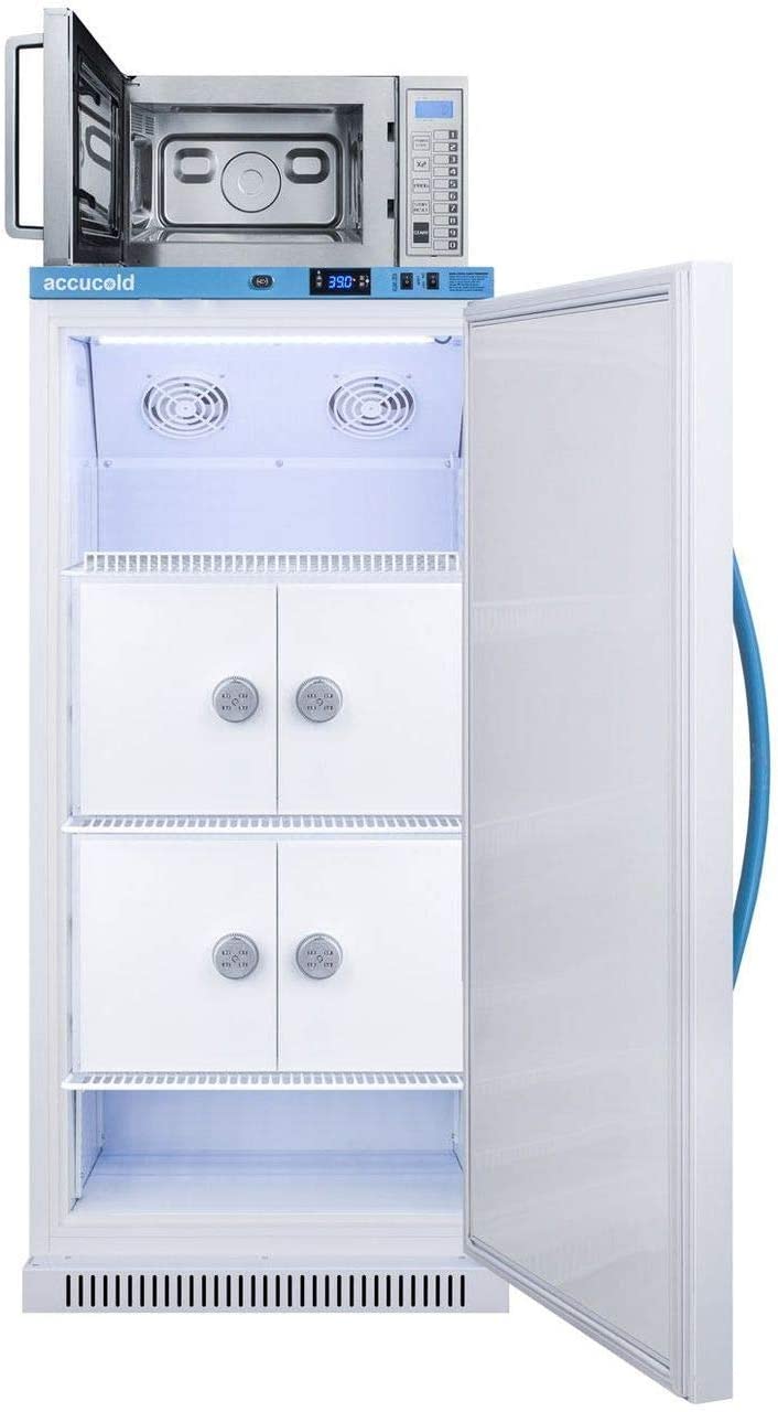 AccuCold MLRS8MCLK-SCM1000SS 24 MOMCUBE Breast Milk Refrigerator and Microwave Combination with 8 cu. ft. Capacity Refrigerator 0.9 cu. ft. Capacity Microwave and Four Individual Lockers in White