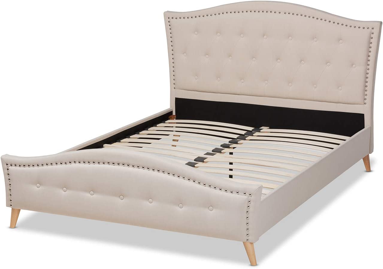 Baxton Studio Felisa Modern and Contemporary Beige Fabric Upholstered and Button Tufted King Size Platform Bed