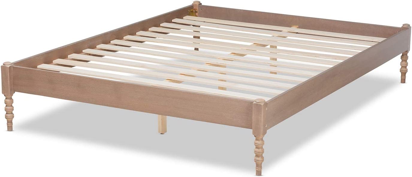 Baxton Studio Cielle French Bohemian Antique Oak Finished Wood King Size Platform Bed Frame