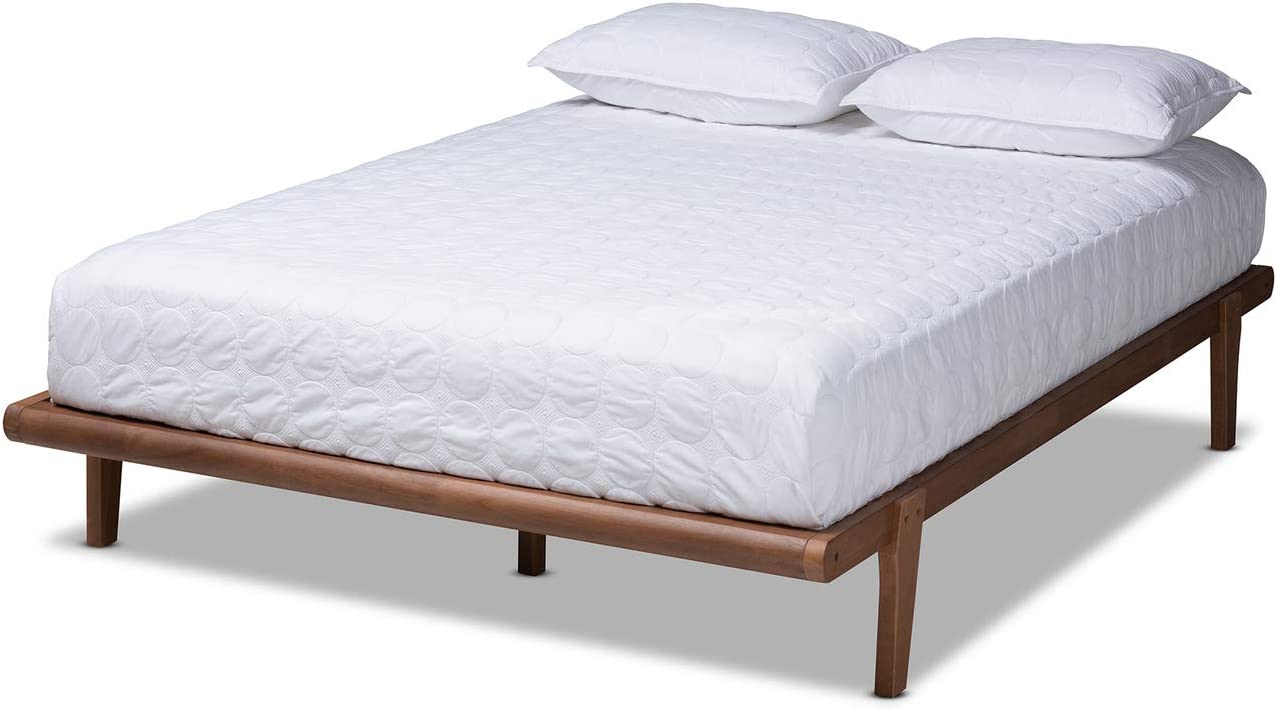 Baxton Studio Kaia Mid-Century Modern Walnut Brown Finished Wood Full Size Platform Bed Frame