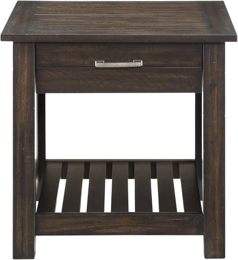 Rush 24 in. Distressed Dark Brown Rectangular Wood End Table with Drawer