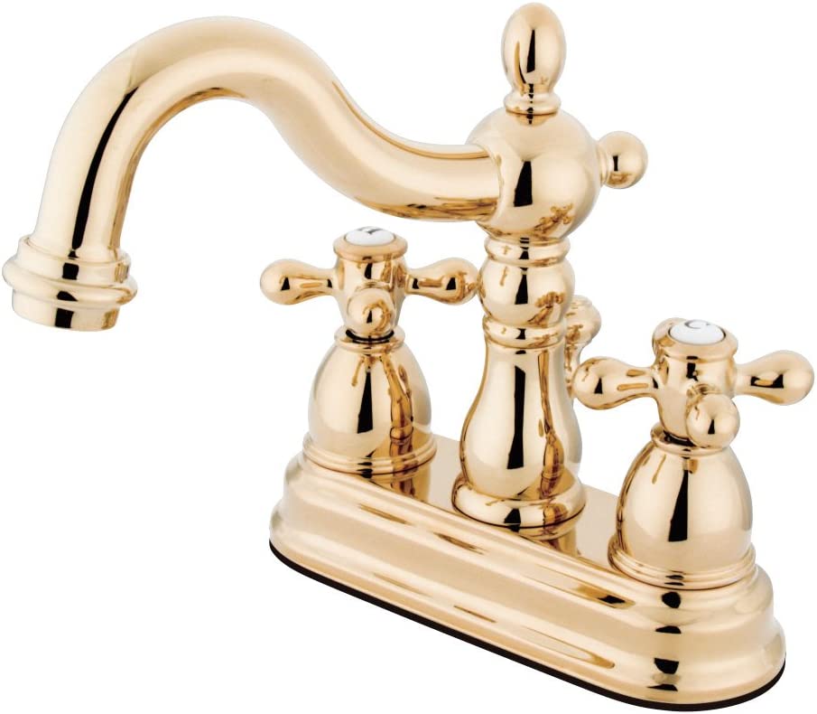 Kingston Brass KB1604AX Heritage 4&#34; Centerset Lavatory Faucet with Metal Cross Handle, Chrome/Polished Brass