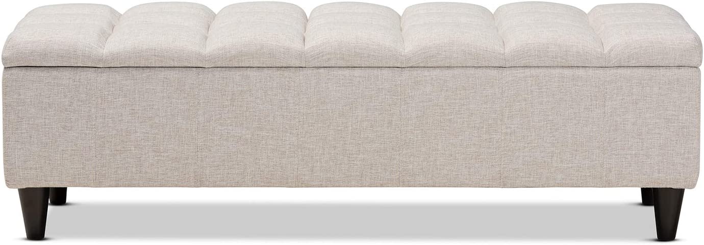 Baxton Studio Brette Mid-Century Modern Light Blue Fabric Upholstered Dark Brown Finished Wood Storage Bench Ottoman