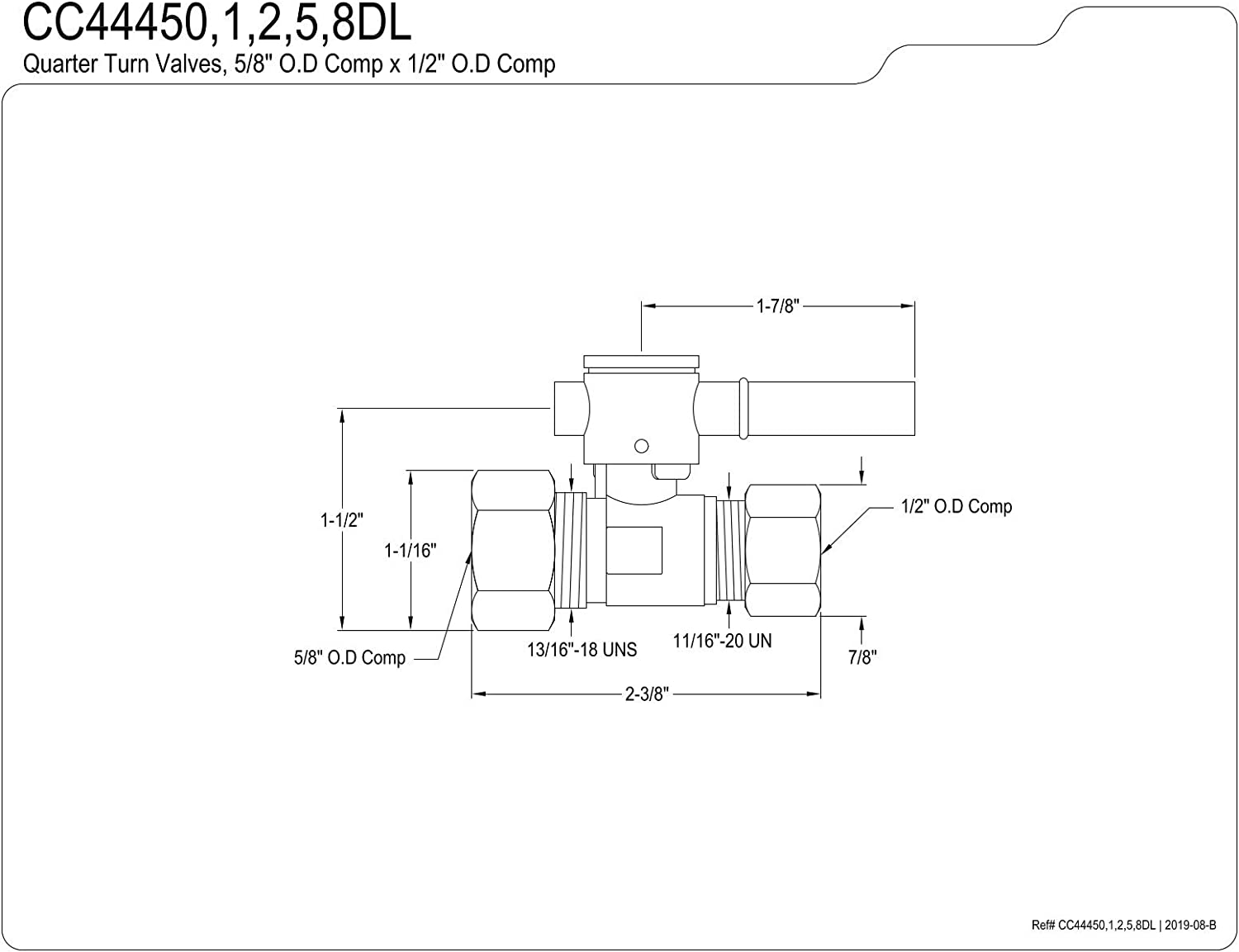 Kingston Brass CC44450DL Concord 5/8-Inch IPS X 1/2-Inch OD Comp Quarter-Turn Straight Stop Valve, Matte Black