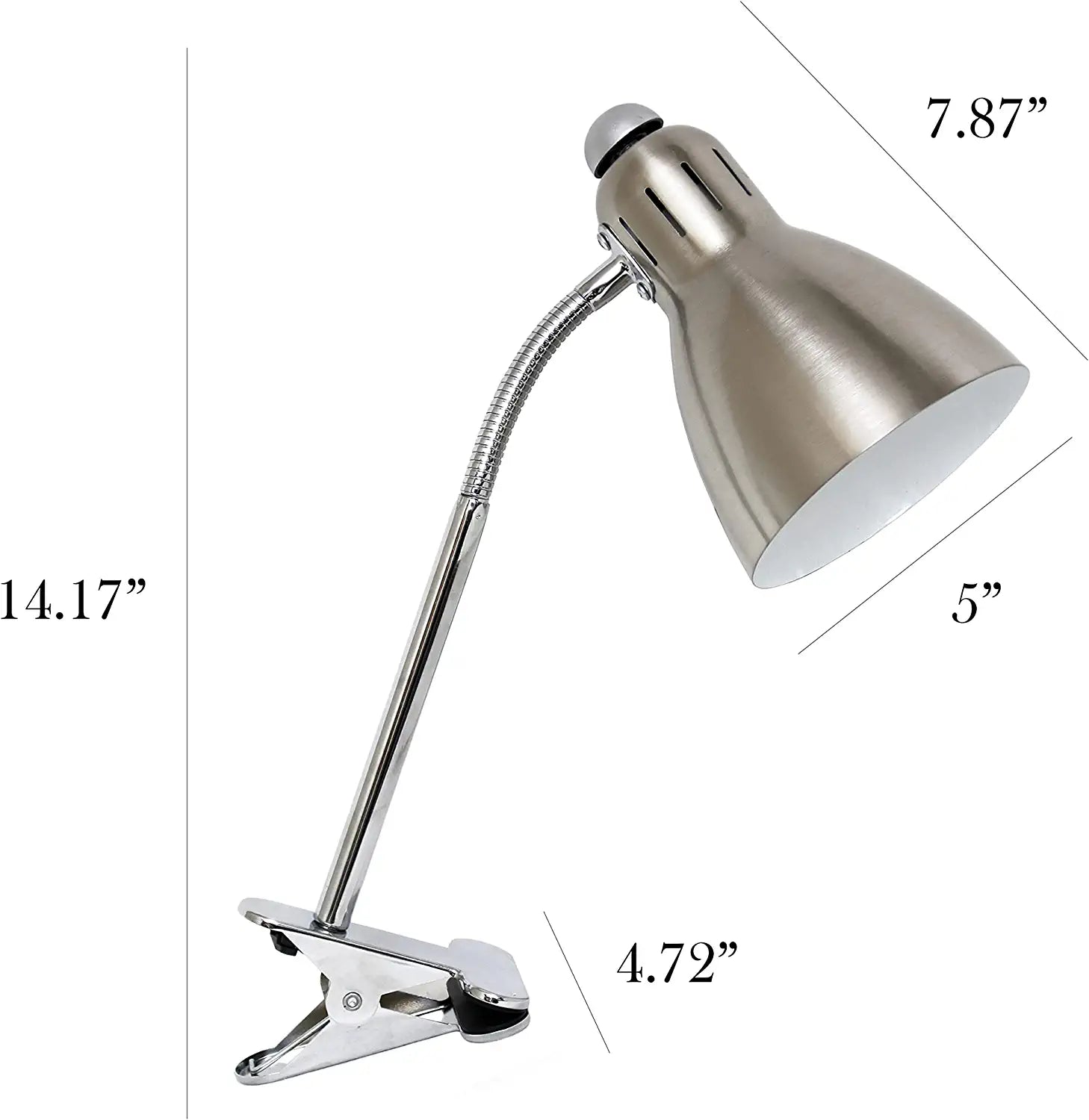 Simple Designs LD2016-BSN Adjustable Flexible Gooseneck Clip Light Desk Lamp, Brushed Nickel