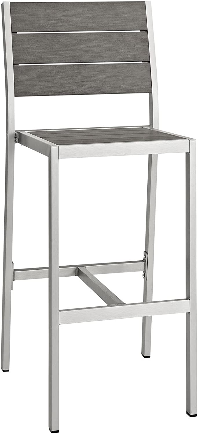 Modway Shore Aluminum Outdoor Patio Armless Bar Stool in Silver Gray