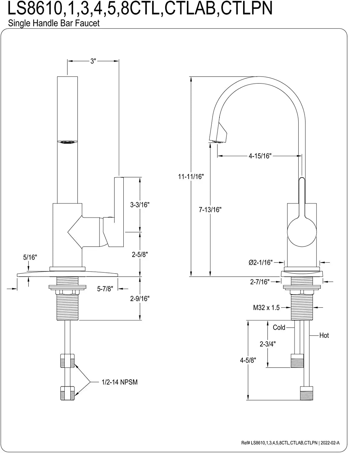 Kingston Brass LS8618CTL Continental Bar Faucet, Brushed Nickel