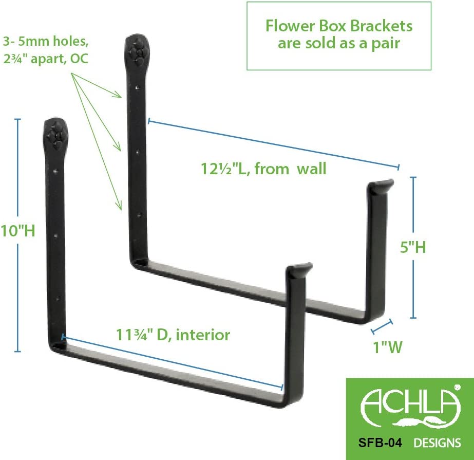 Achla Designs SFB-04 Window Flower Box Wall Brackets, 12-inch, Black