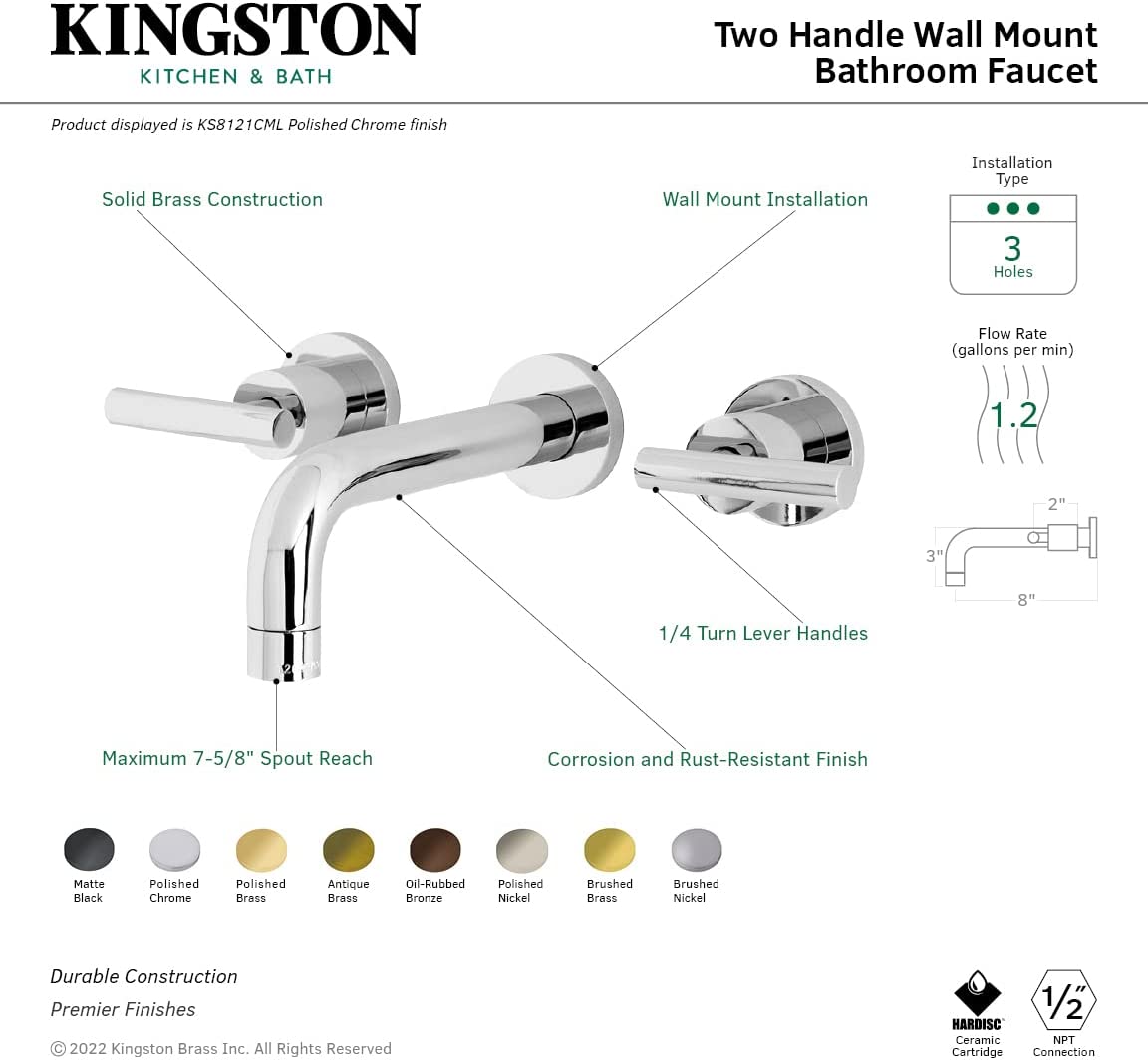 Kingston Brass KS8120CML Manhattan Bathroom Faucet, Matte Black