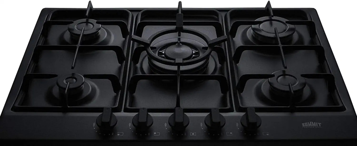 Summit Appliance GC5272BTK30 30&#34; Wide 5-Burner Gas Cooktop, Sealed Sabaf Burners, Continuous Cast Iron Grates, Wok Ring Included, Auxiliary Burner, Curved Design, Conversion Kit Included, Fast Burner