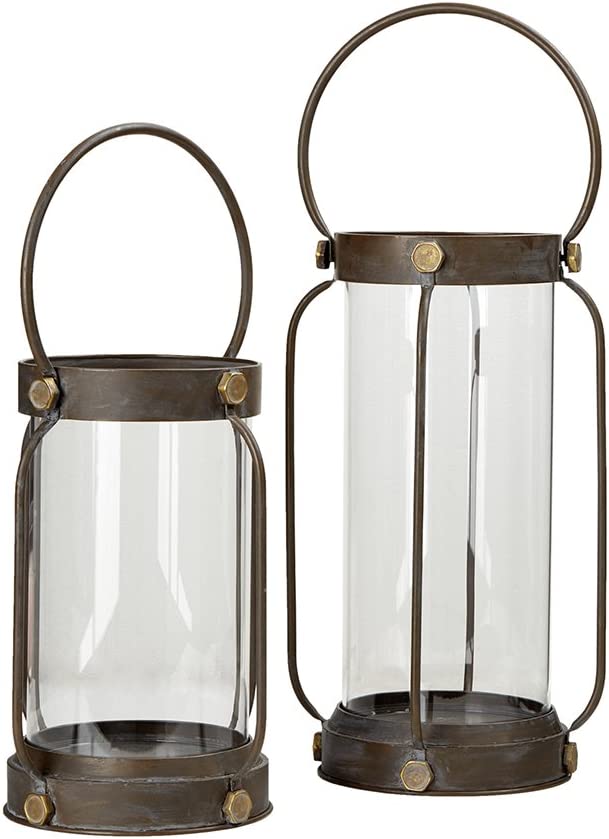 Iron/Glass Lantern Medium /Black