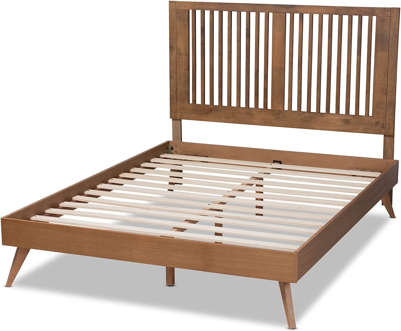 Baxton Studio Takeo Mid-Century Modern Transitional Ash Walnut Finished Wood Queen Size Platform Bed