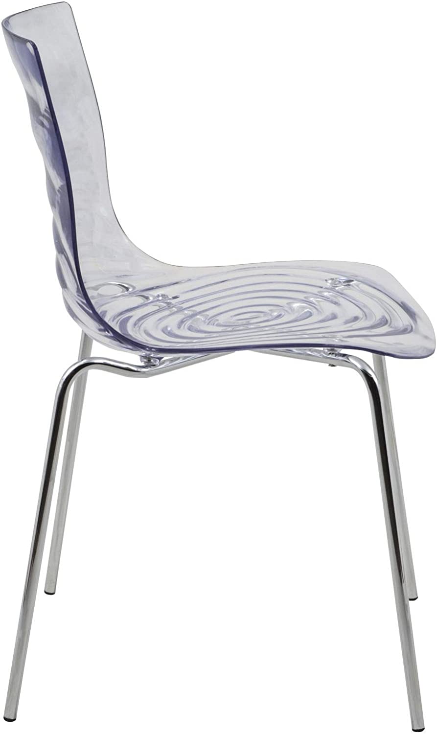 LeisureMod Astor Water Ripple Design Modern Lucite Dining Side Chair with Metal Legs, Transparent Black