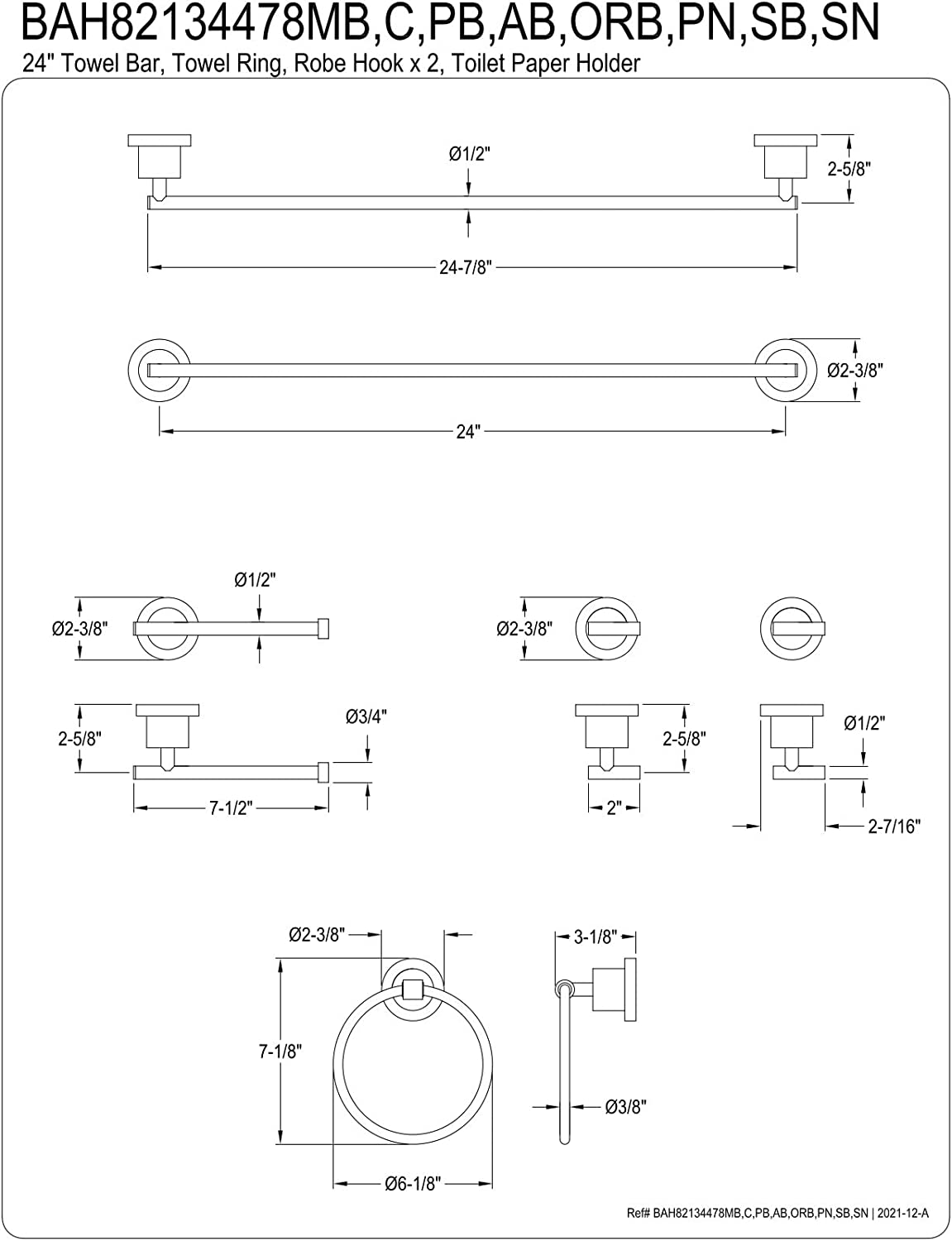 Kingston Brass BAH82134478ORB Concord Bathroom Hardware Set, Oil Rubbed Bronze