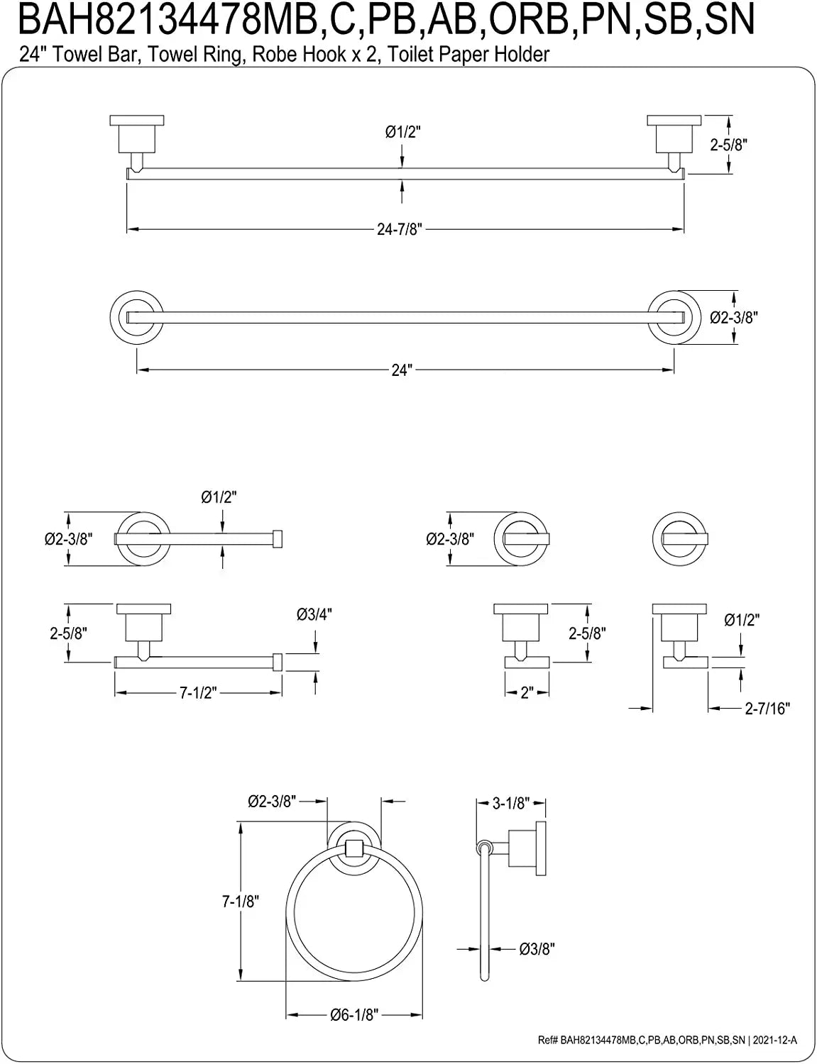 Kingston Brass BAH82134478MB Concord Bathroom Hardware Set, Matte Black