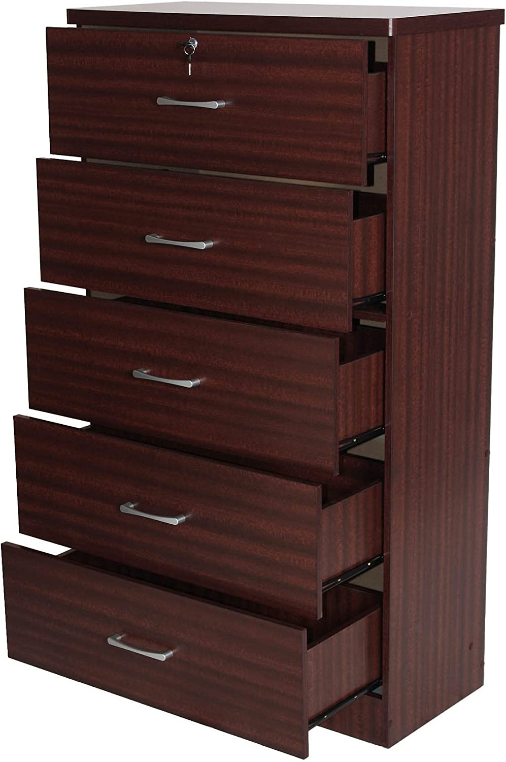 Better Home Products Olivia Super Jumbo 5 Drawer Chest with Metal Gliding Rails (SLD5 Tobacco)